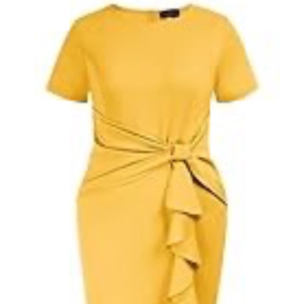 Hanna Nikole Yellow ruffled knee length dress size 24w